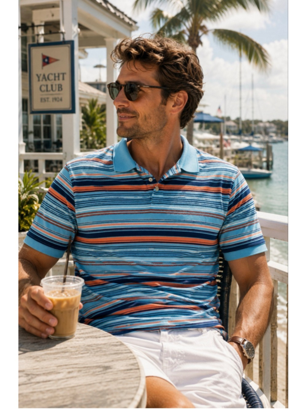 Saddlebred Perfect Polo Striped Polo Shirt Blue Coral Performance Cotton Blend M